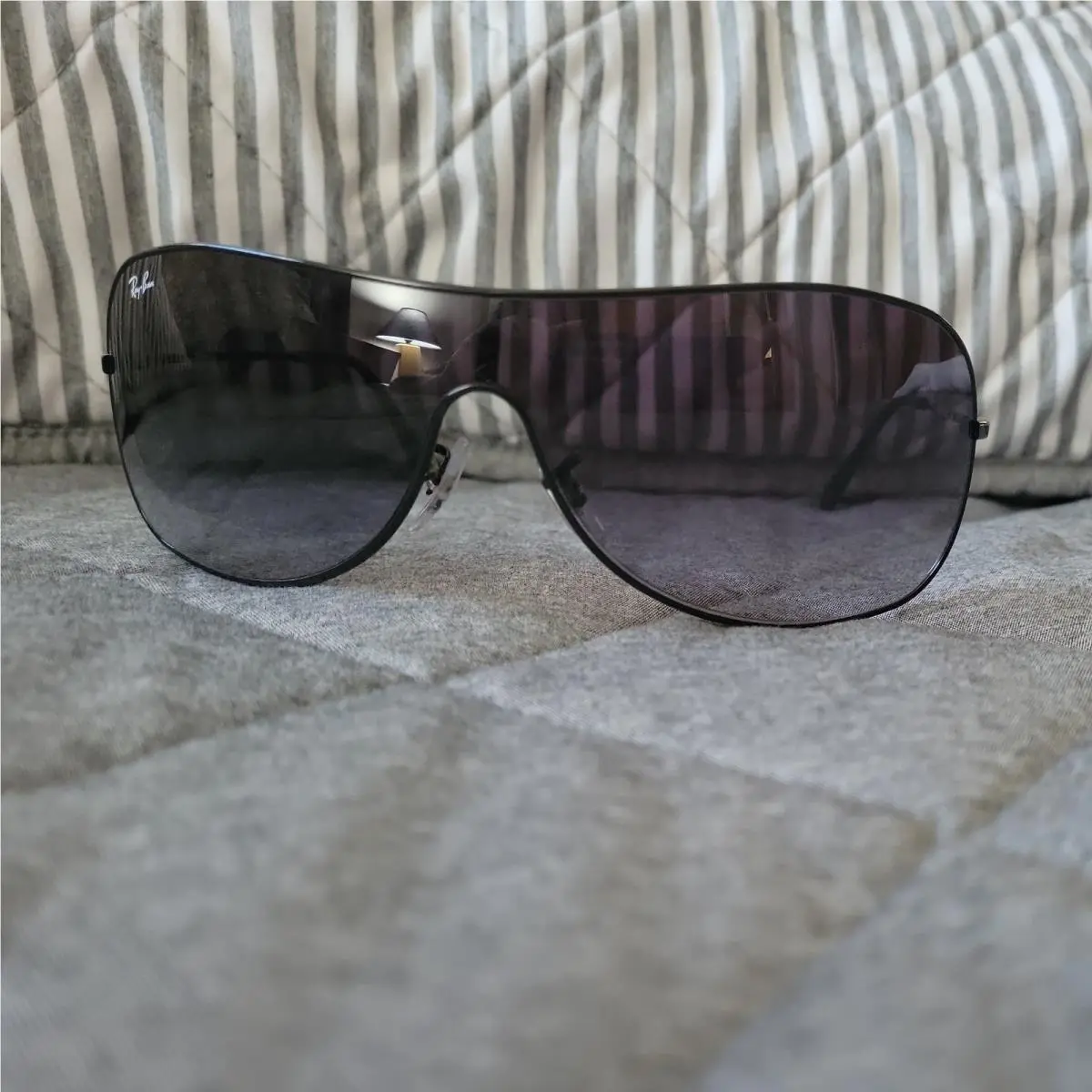 RB3211-002/8G_38 Mens Ray-ban Highstreet Shield Sunglasses - Frame: Black, Lens: Gray