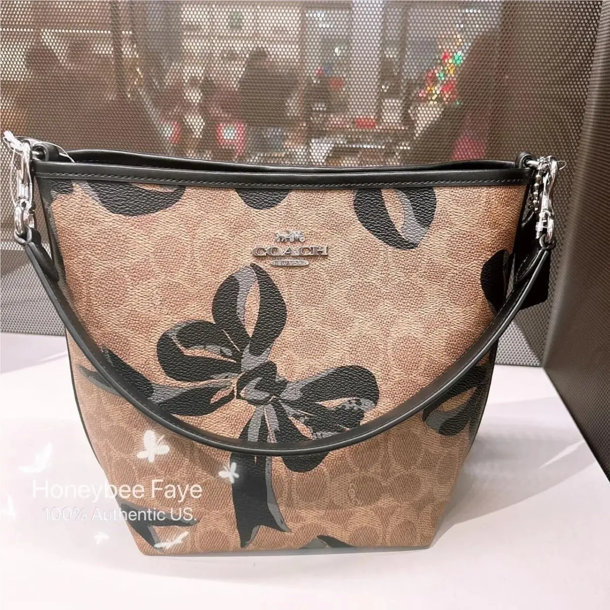 City Bucket Bag In Signature Canvas with Bow / Floral/shell/observed CY651 Silver/Tan/Black Multi by Coach