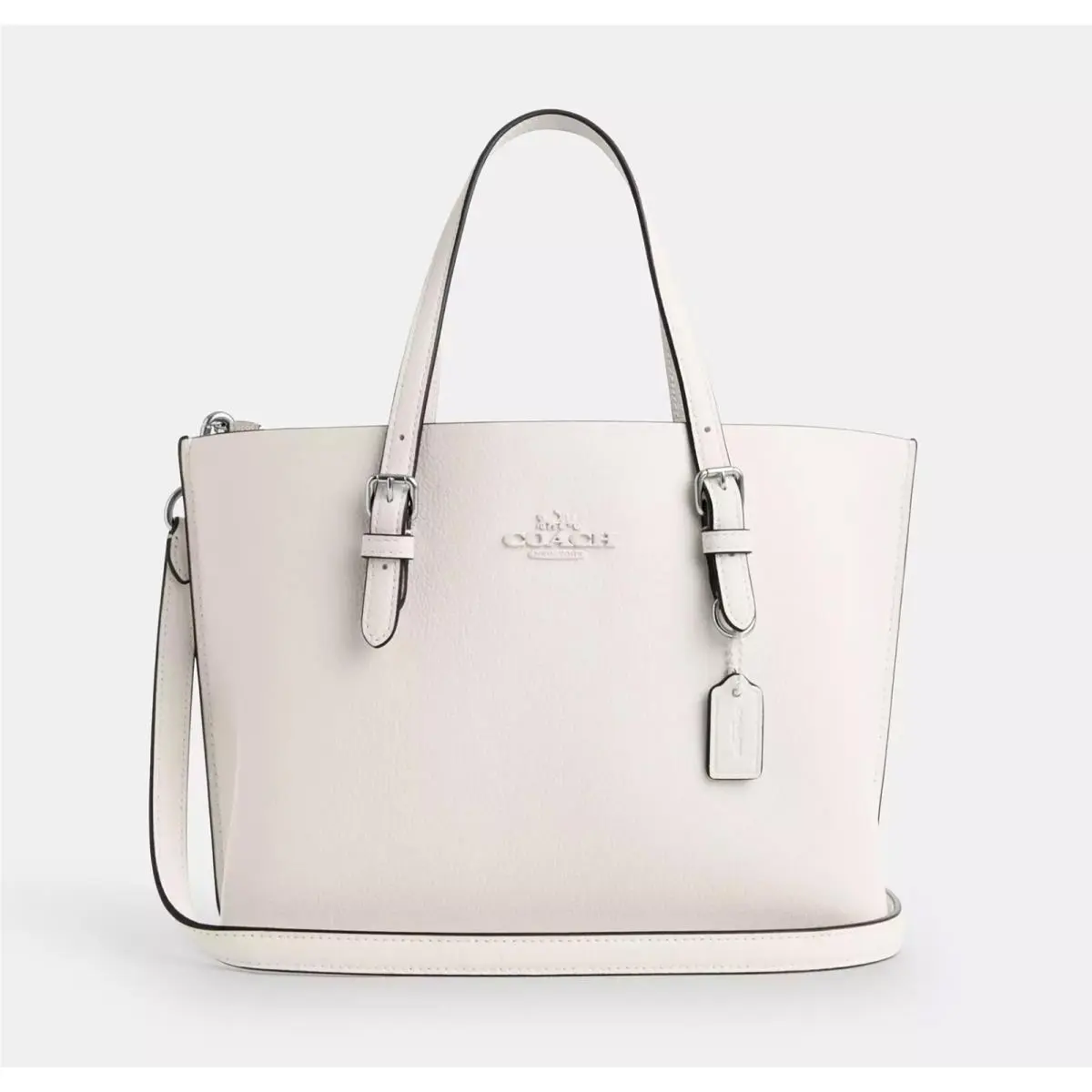 Mollie Tote 25 with a Crossbody Strap CV966 Silver/Chalk by Coach