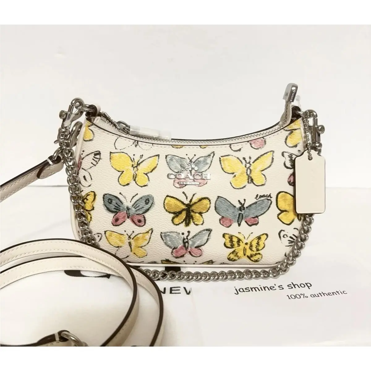 Teri Mini Crossbody Bag in Signature with Bow /lips /sticker Print Opt CAJ94/butterfly/chalk multi by Coach