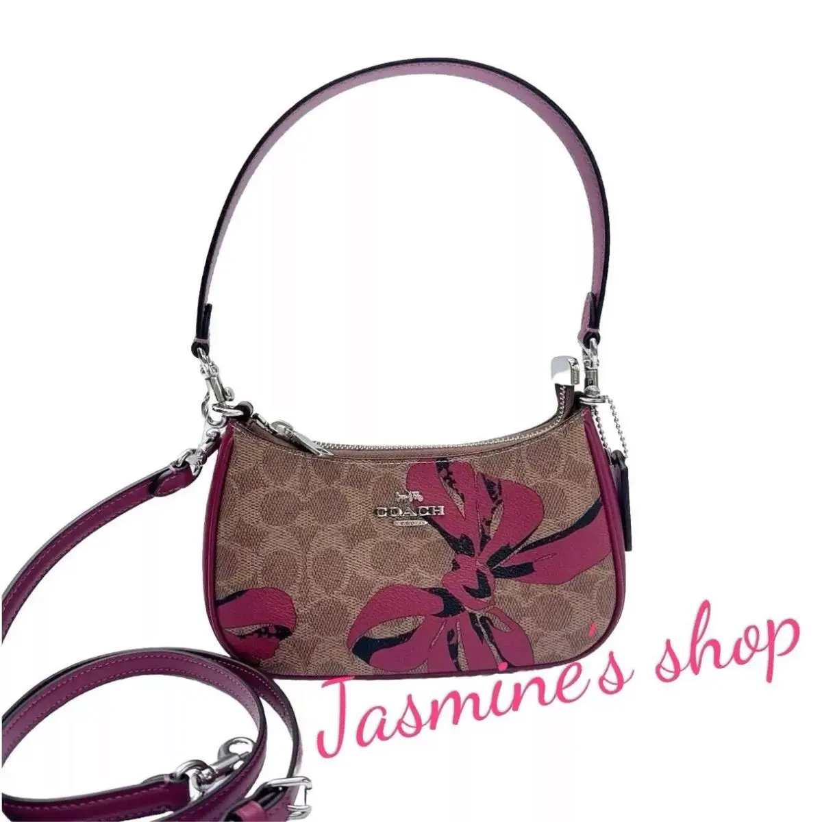 Teri Mini Crossbody Bag in Signature with Bow /lips /sticker Print Opt CY733/bow print/tan/pink multi by Coach