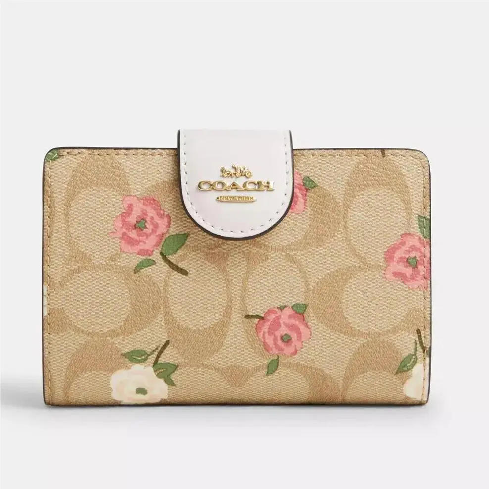 Coach Medium Corner Zip Wallet In Signature Canvas with Floral Print CR968