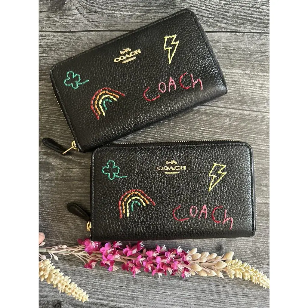 Medium Id Zip Wallet with Diary Embroidery C9105 C9104 C9104 Black multi by Coach