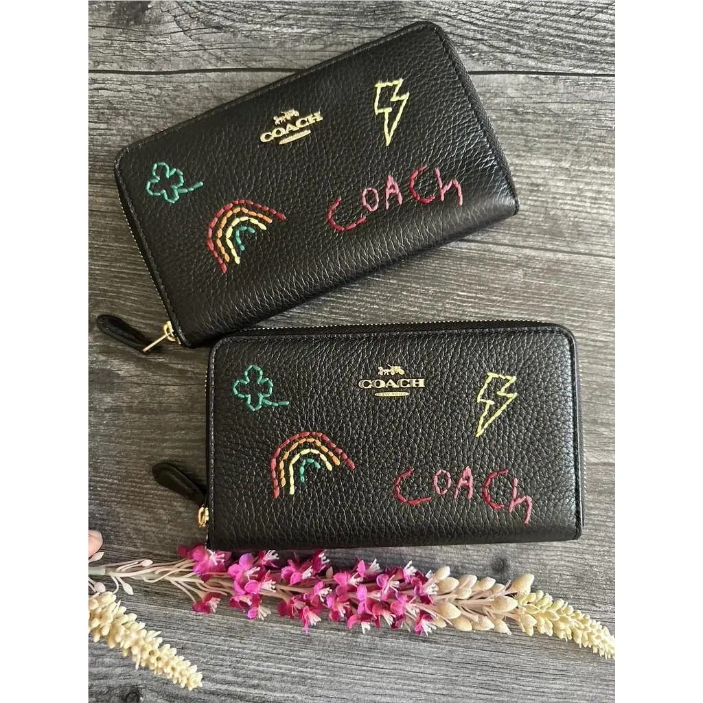 Medium Id Zip Wallet with Diary Embroidery C9105 C9104 C9104 Black multi by Coach