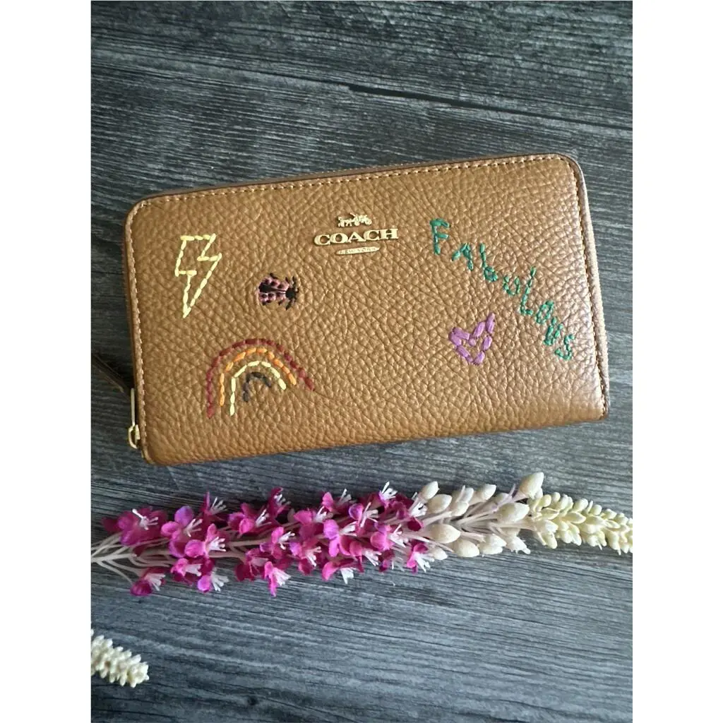 Medium Id Zip Wallet with Diary Embroidery C9105 C9104 C9105 penny multi by Coach