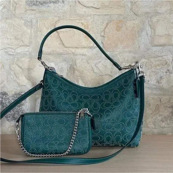 Laurel Shoulder Bag Signature Green Leather Handbag/wallet Option Handbag+wallet by Coach