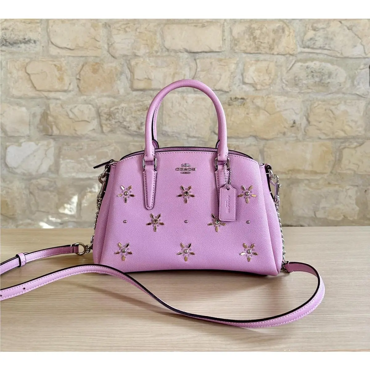 Coach Studded Stone Mini Sage Carryall Tulip Crossbody Bag/wallet Option Pink