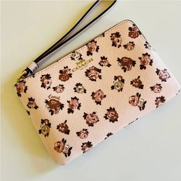 Floral Rosette Print Long Zip Around Wallet Mini Court Backpack Bag Charm CORNER ZIP WALLET by Coach