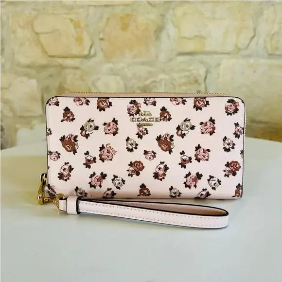 Floral Rosette Print Long Zip Around Wallet Mini Court Backpack Bag Charm LONG ZIP AROUND WALLET by Coach