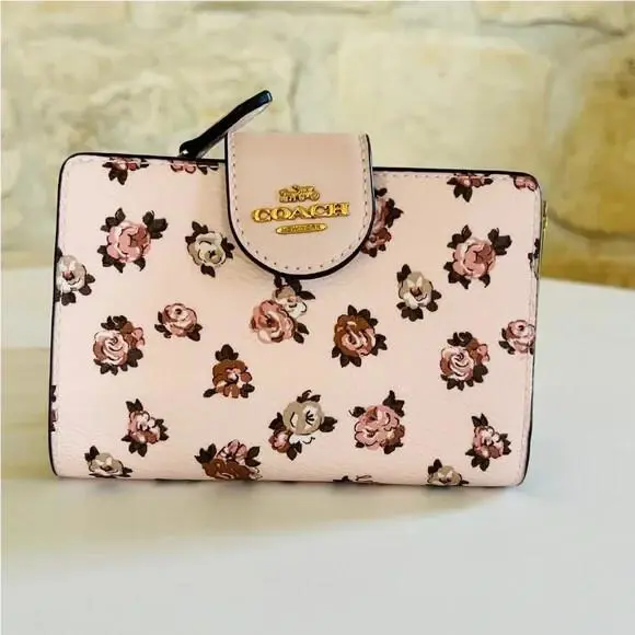 Floral Rosette Print Long Zip Around Wallet Mini Court Backpack Bag Charm MEDIUM CORNER ZIP WALLET by Coach