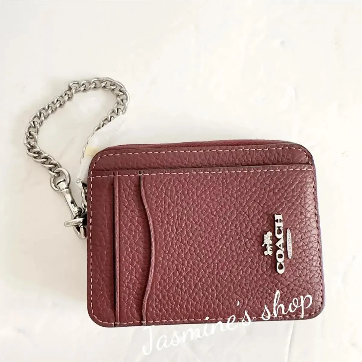 Zip Card Case In Signature Canvas 6303/CW883/CZ468/CW886 Opt 6303/sliver/wine by Coach