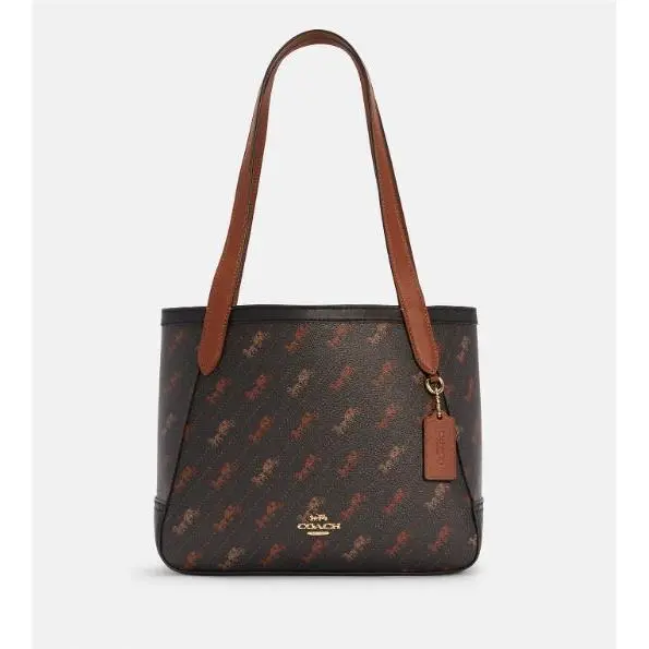 Horse and Carriage Tote 27 with Horse and Carriage Dot Print C4060 Gold/Black by Coach