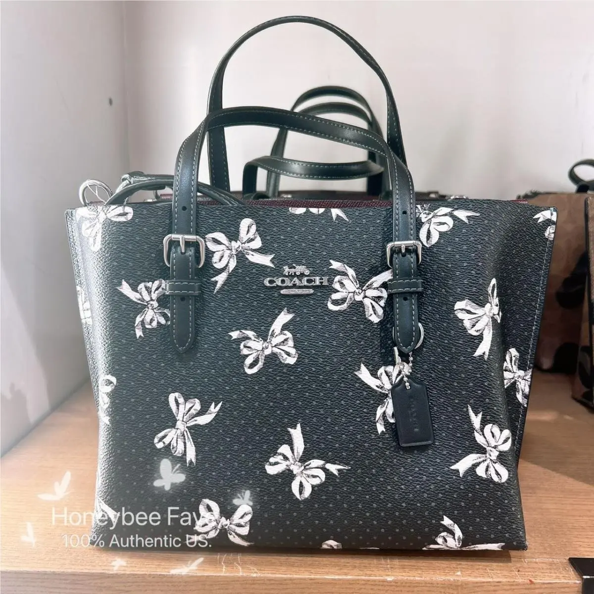 Mollie Tote Bag 25 In Signature Canvas with Bow Print CZ767/CY648 CY648 Silver/Black Multi by Coach