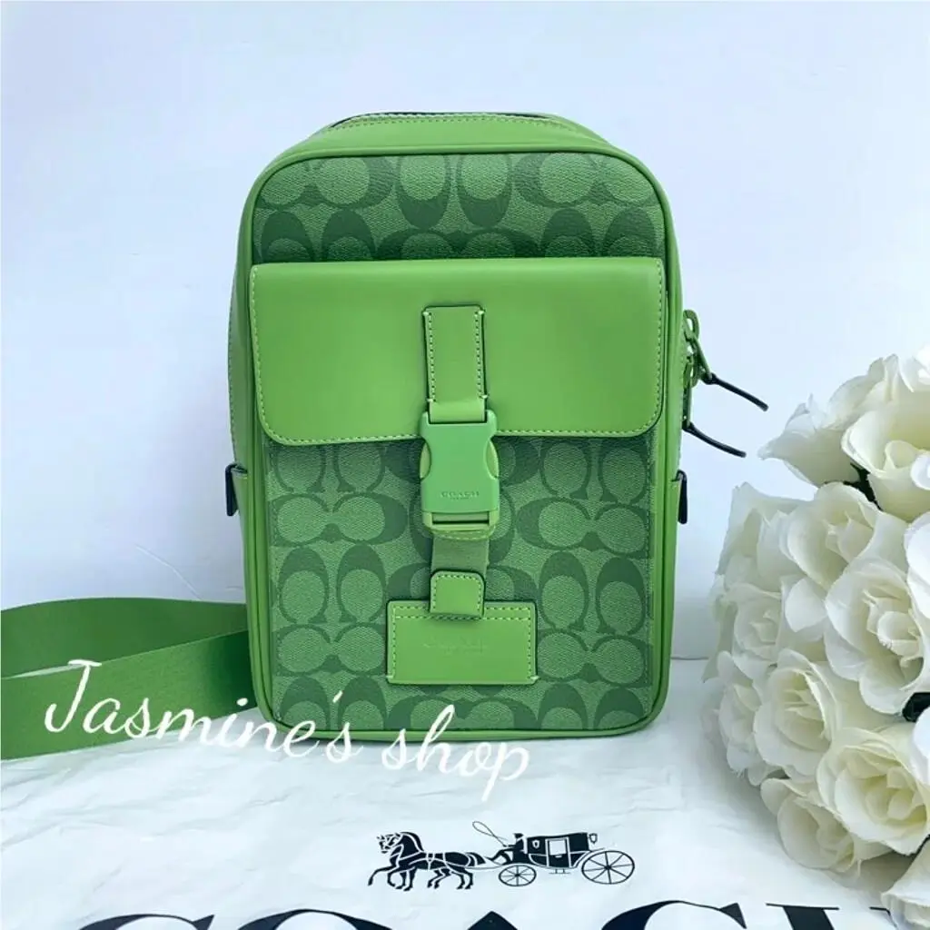 Men`s Track Pack in Colorblock Signature Canvas Crossbody Bag c9838/neon green by Coach