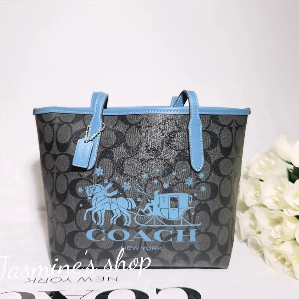Coach CM183 Mini City Tote In Signature Canvas with Horse and Sleigh