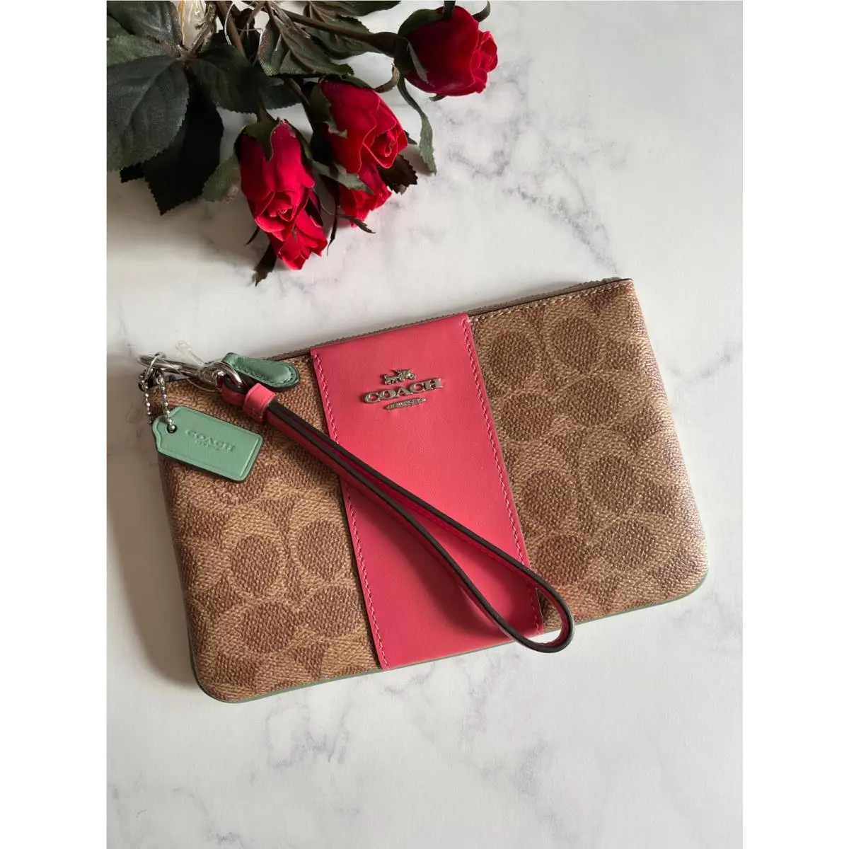 BN  Zip Top Wristlet Pick One 89487 Tan Sand Orchid ColorBlock by Coach