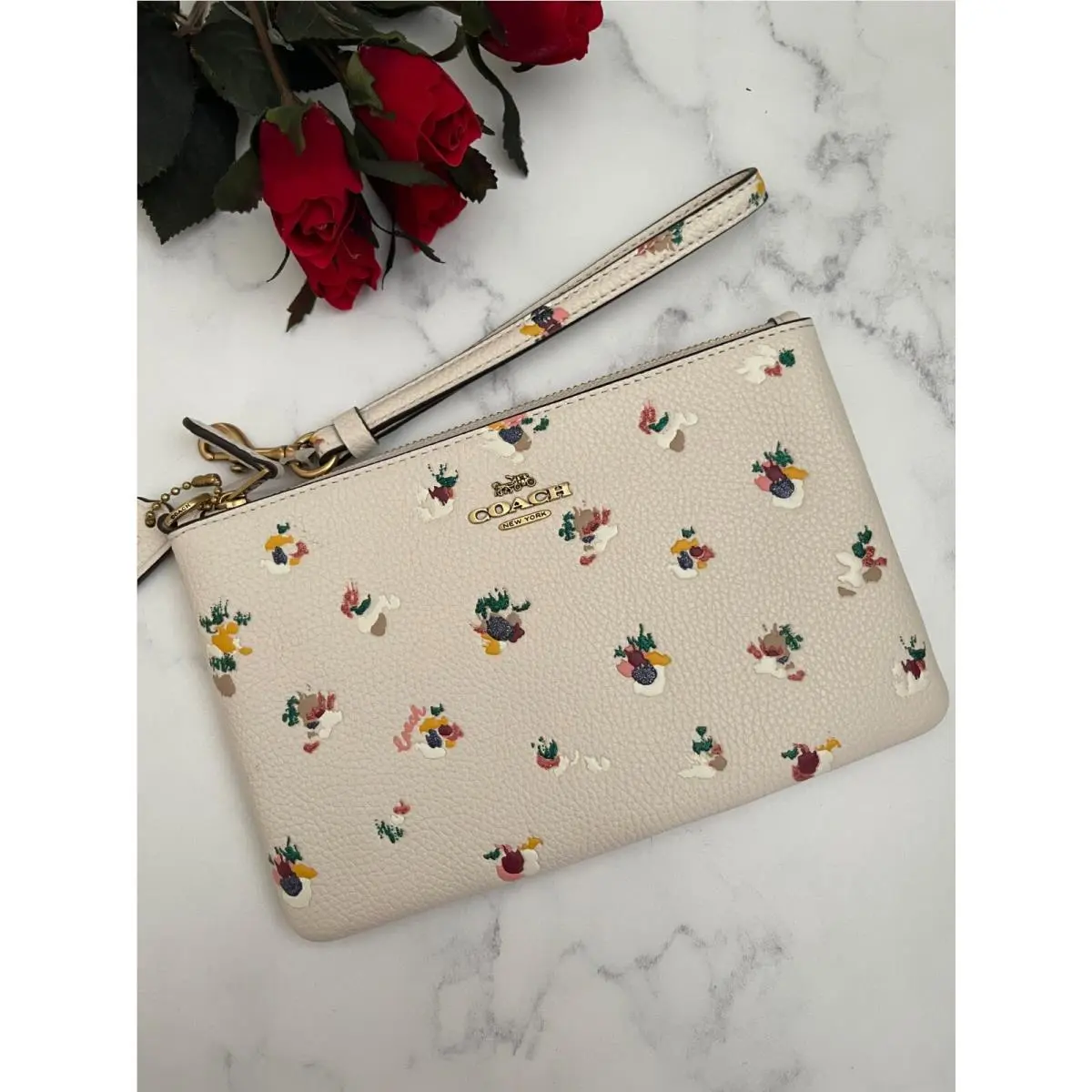 BN  Zip Top Wristlet Pick One C5997 Chalk Multi Floral Print by Coach