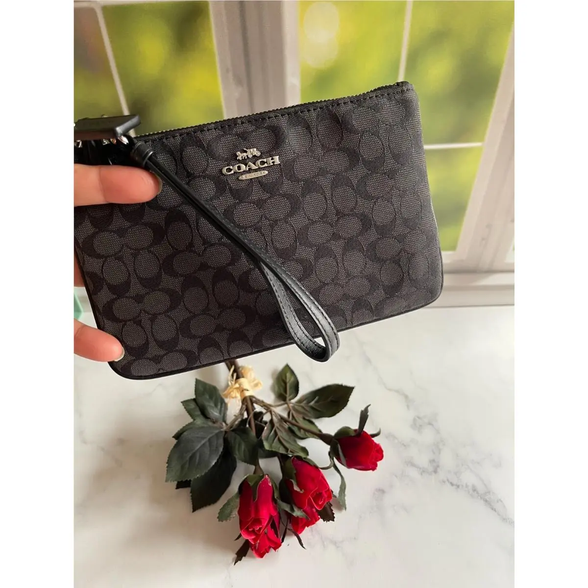 BN  Zip Top Wristlet Pick One 860988B signature jacqard Black by Coach