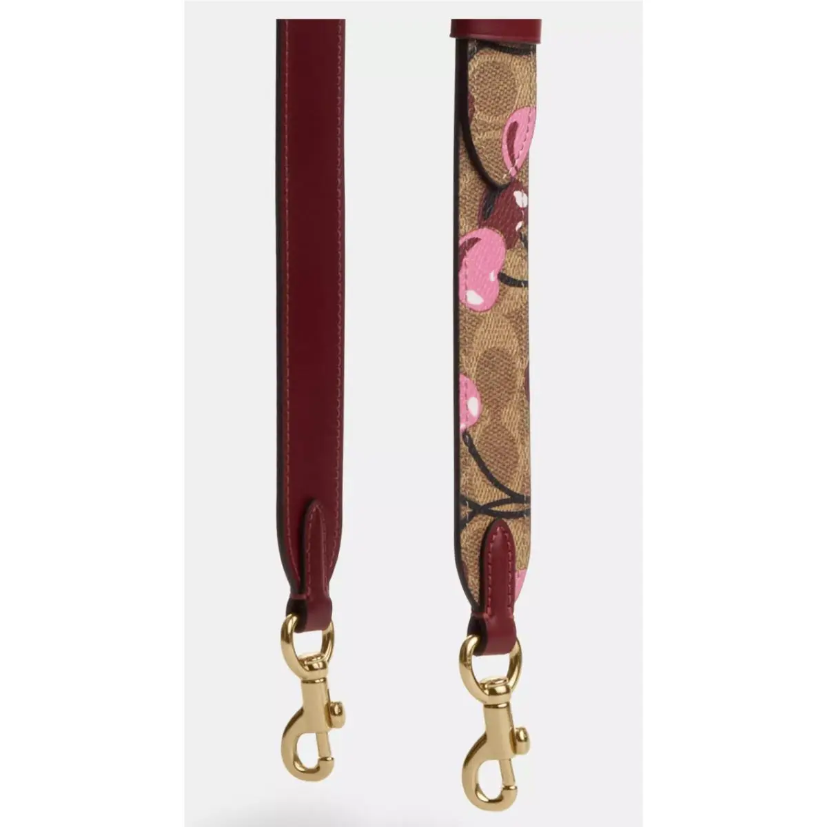 BN  Novelty Guitar Strap Sig Floral Solid Leather Canvas Bag Strap CHERRY PRINT  signature canvas/Gold/Tan Multi by Coach