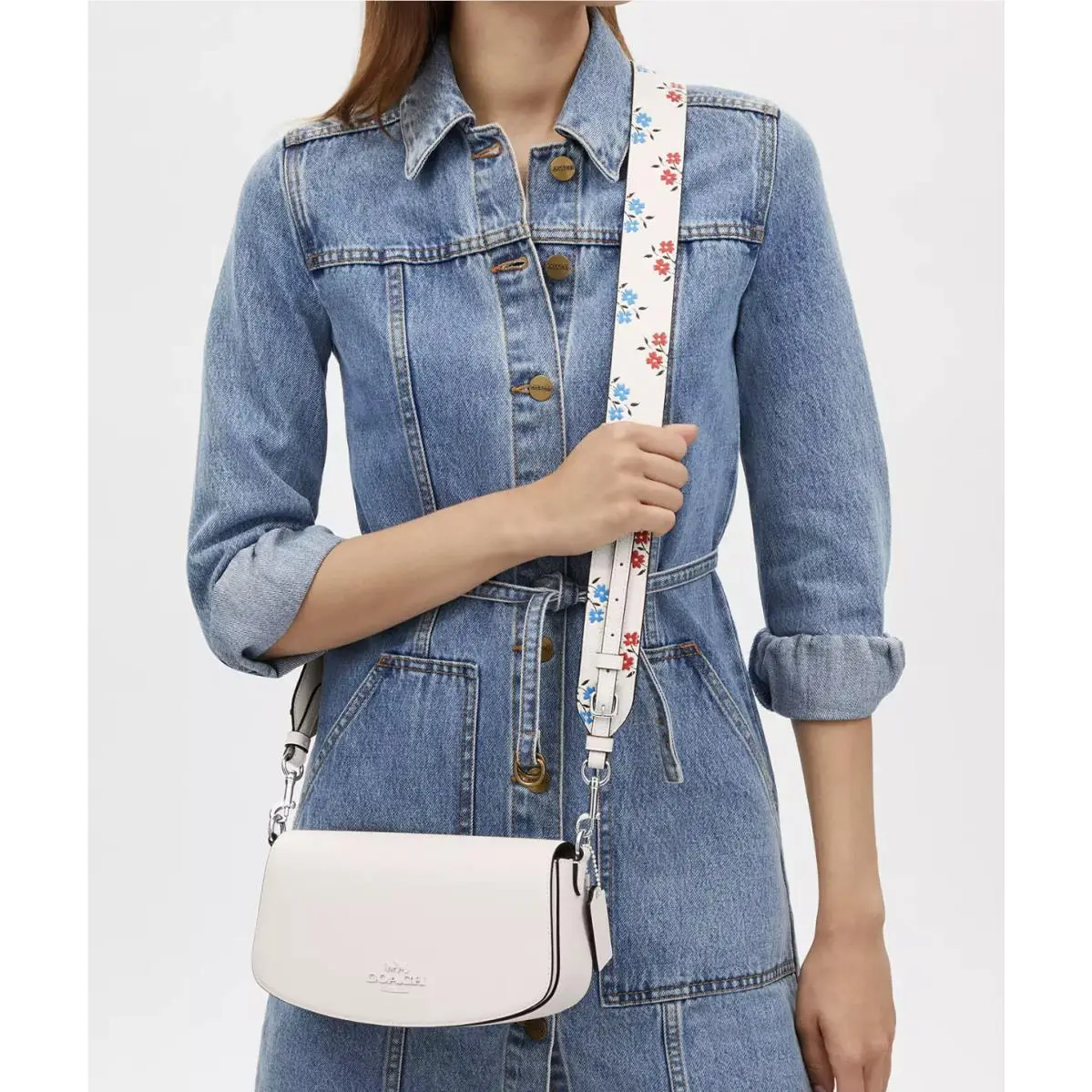 BN  Novelty Guitar Strap Sig Floral Solid Leather Canvas Bag Strap Floral Print Floral print CU241 by Coach