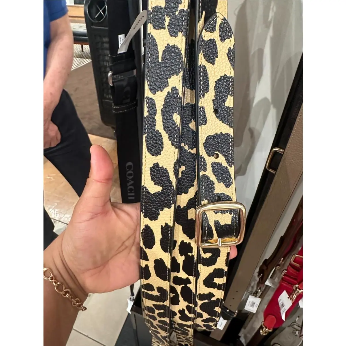 BN  Novelty Guitar Strap Sig Floral Solid Leather Canvas Bag Strap Leather leopard multi by Coach