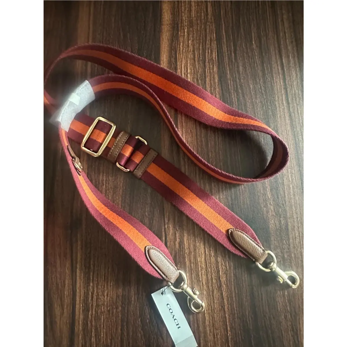 BN  Novelty Guitar Strap Sig Floral Solid Leather Canvas Bag Strap webbing CP 892Gold/Wine Multi by Coach