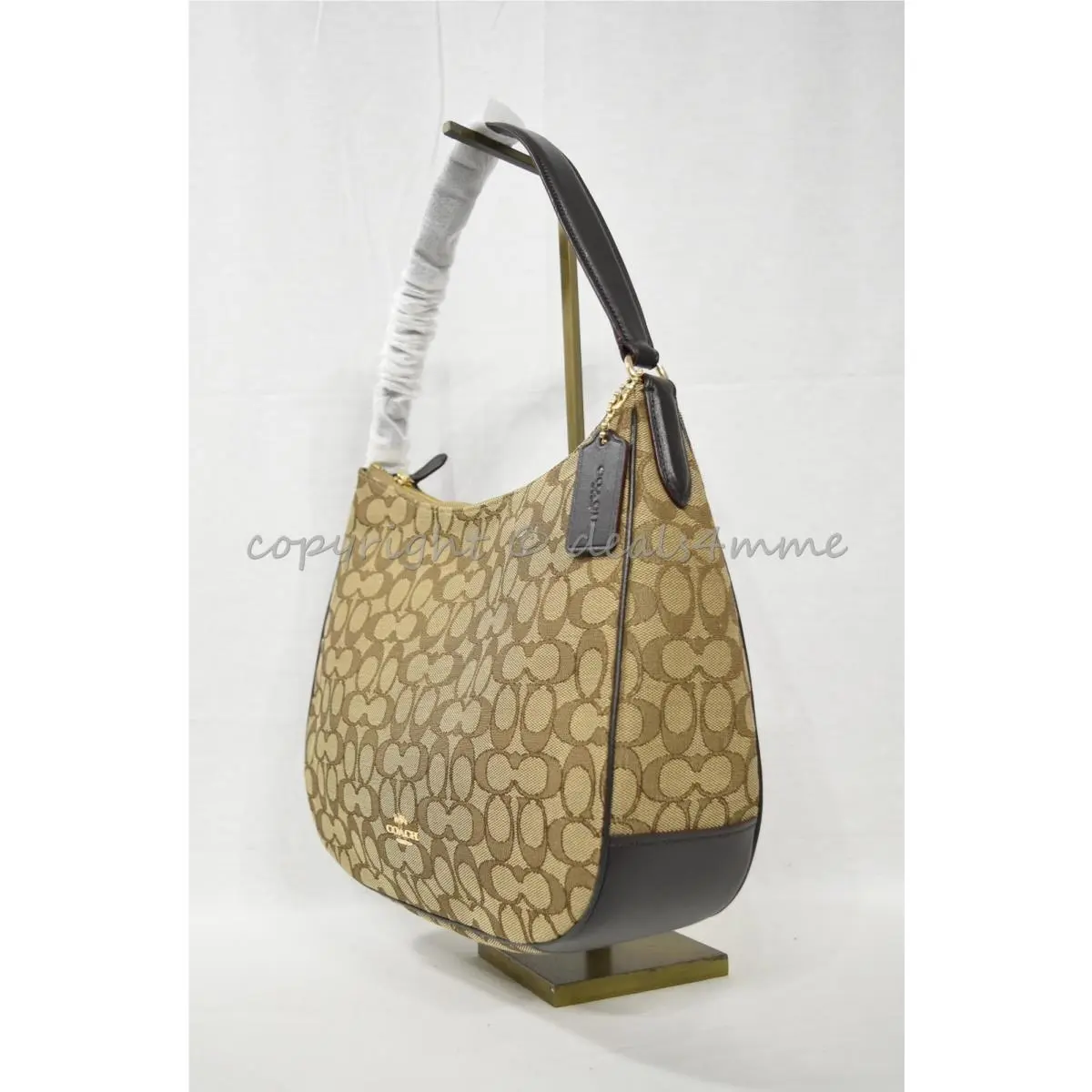 F29959 Zip Shoulder Bag in Signature Jacquard Hobo/shoulder Bag Khaki/Brown/Light Gold by Coach