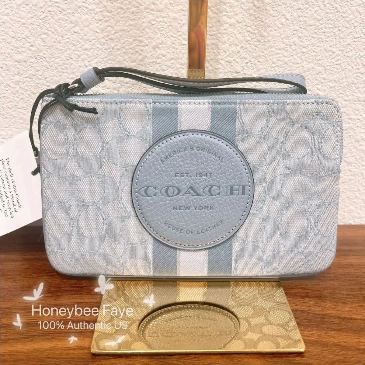 Coach Dempsey Large Corner Zip Wristlet In Signature Jacquard with Stripe
