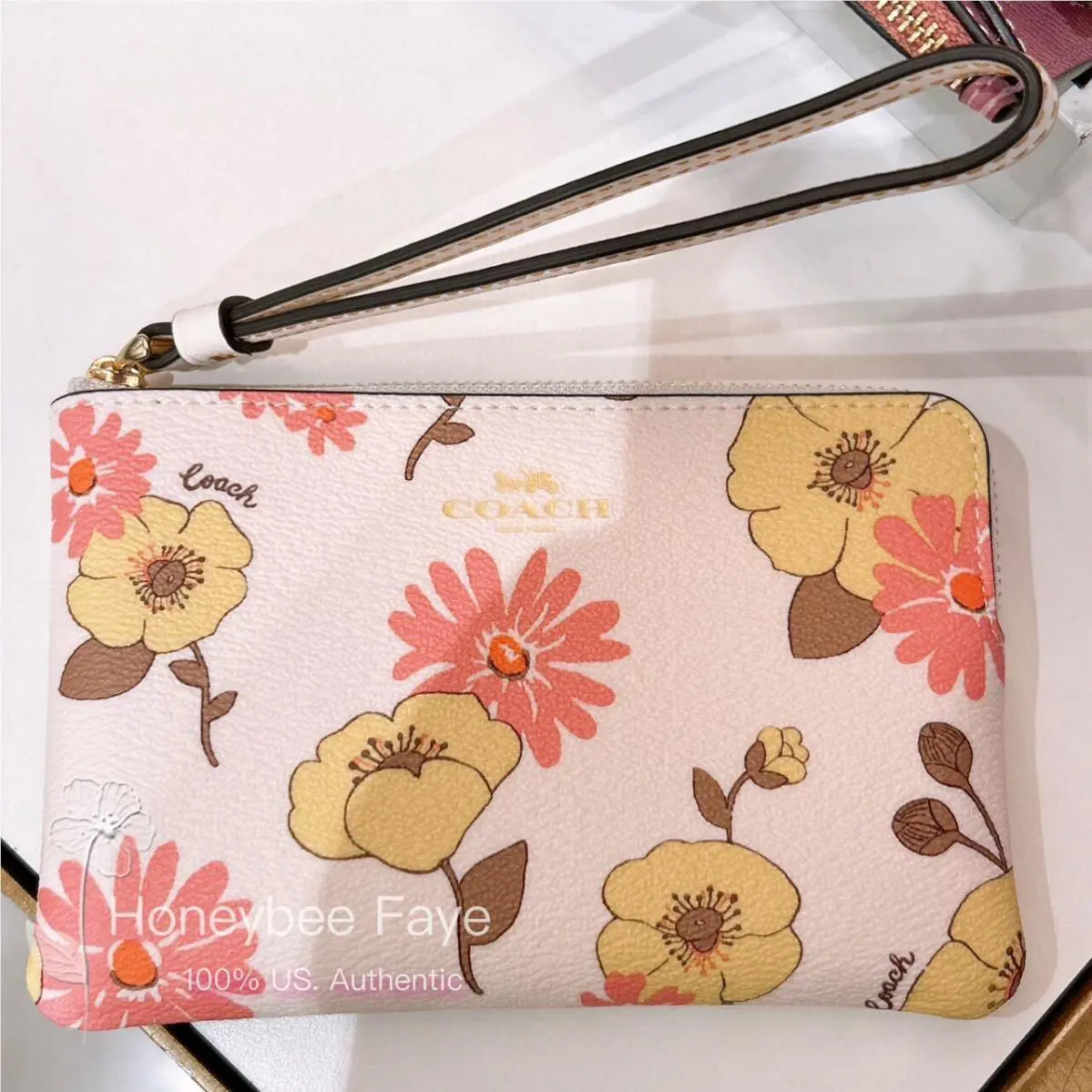 Coach Corner Zip Wristlet with Heart /floral/mickey Print