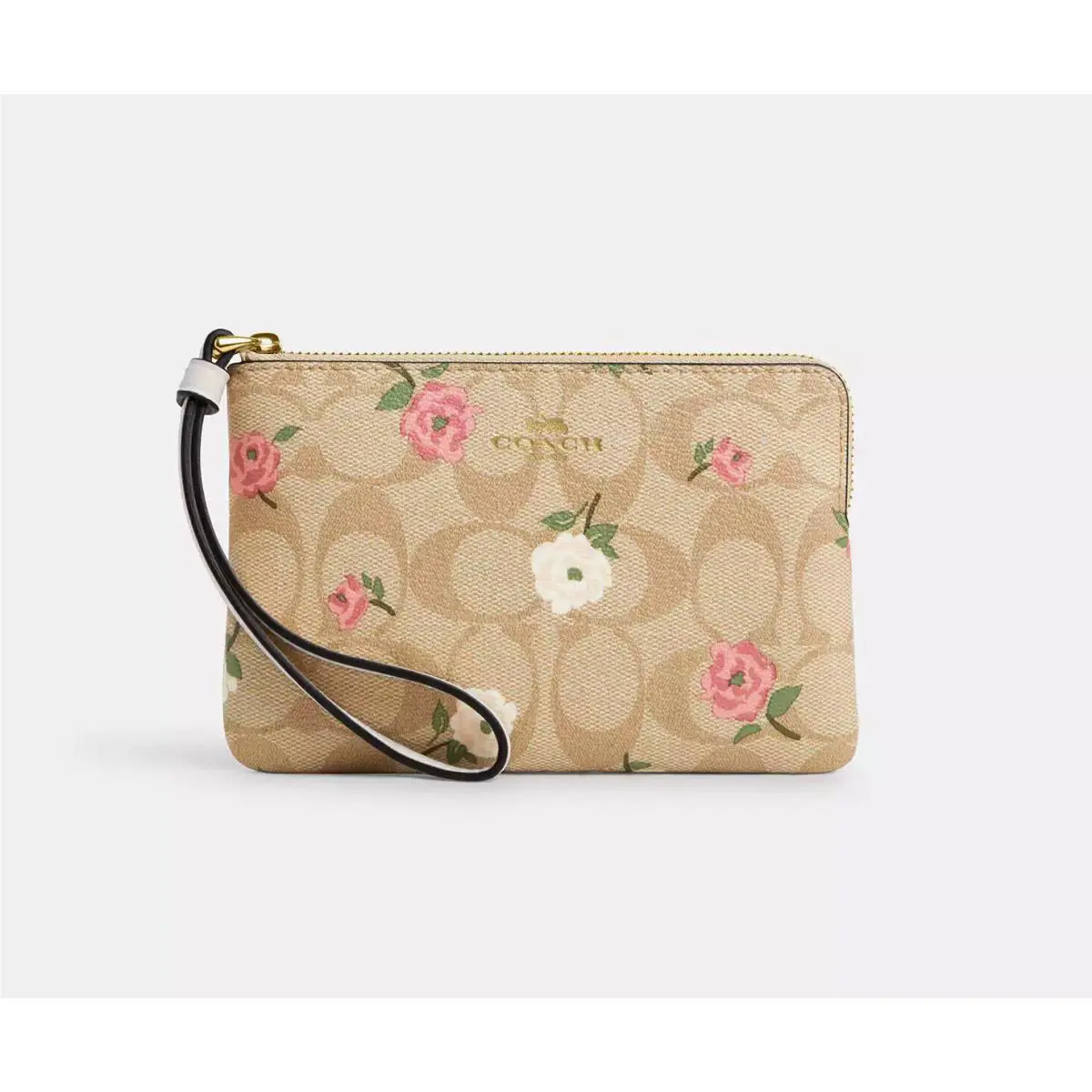 Coach Corner Zip Wristlet In Signature Canvas with Floral Print CR973