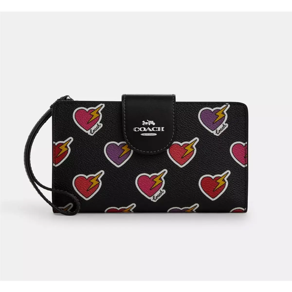 Coach Tech Phone Wallet with Heart Bolt Print CW491