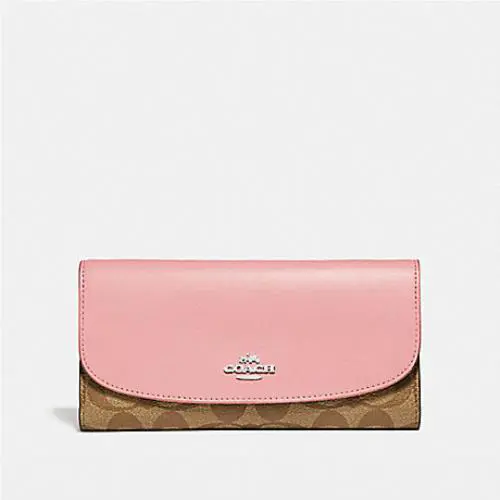 Signature Leather Checkbook Zip Top Wallet Khaki Blush 2 by Coach