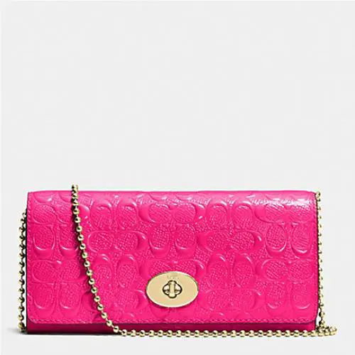 Signature Leather Checkbook Zip Top Wallet Pink Ruby by Coach