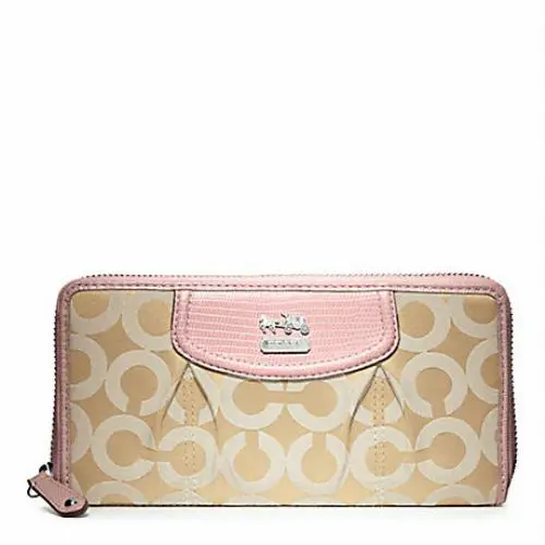 Signature Leather Checkbook Zip Top Wallet Light Khaki Tuber by Coach