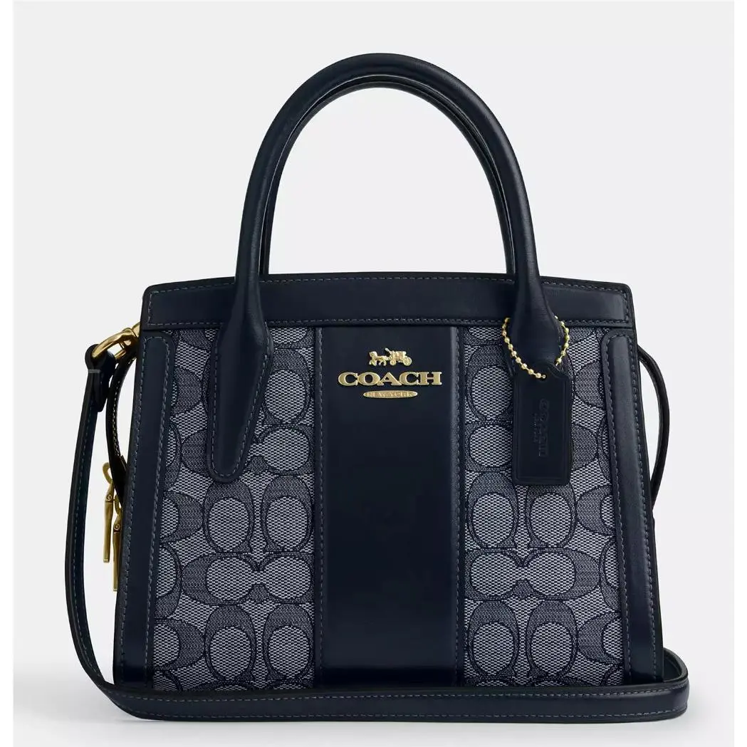 Andrea Carryall Bag In Signature Jacquard/ Canvas CP081/CR105/CT766 CT766 Gold/Navy/Midnight Navy by Coach