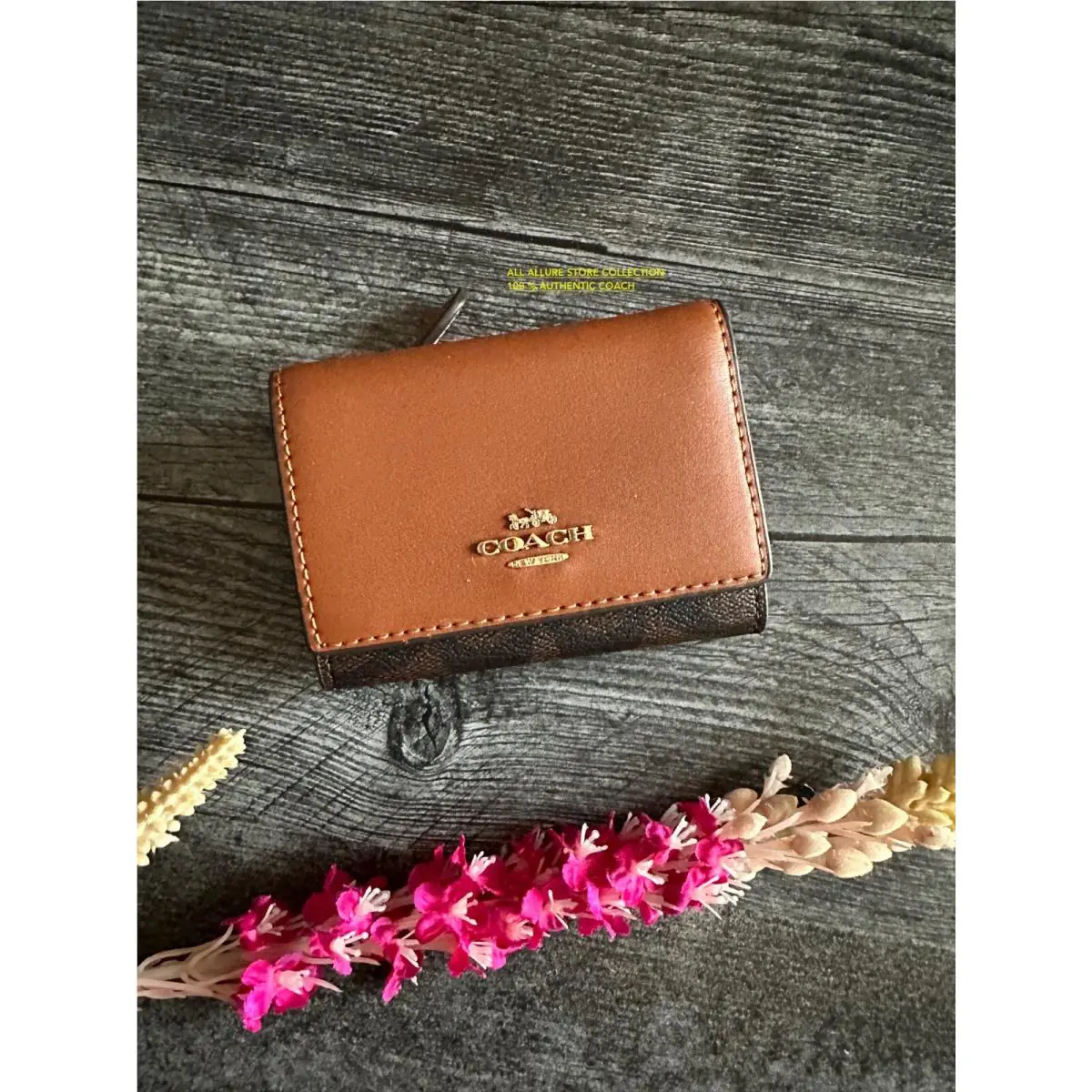 Small Snap Wallet Black Retro Yellow Tulip Poppy Blue Brown Redwood Denim BROWN/REDWOOD CM761 by Coach