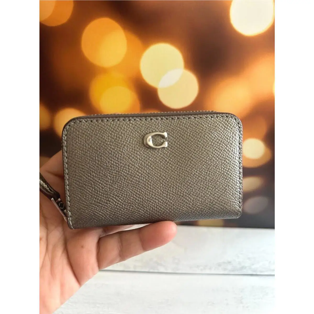 Small Zip Around Wallet Coin/card Case Metallic Leather by Coach