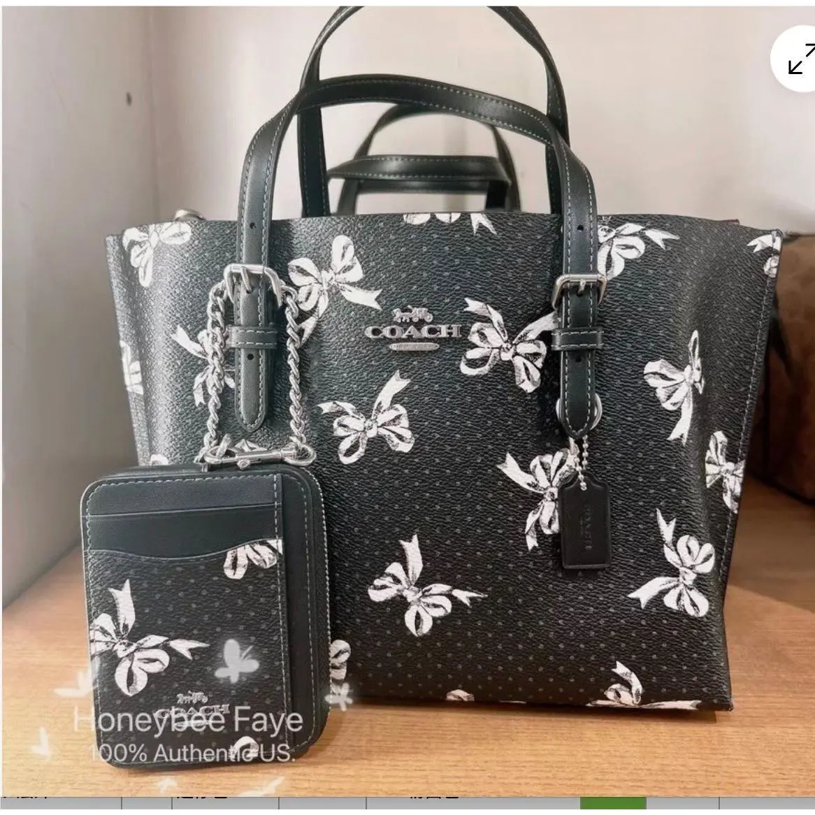 Coach Zip Card Case / Mollie Tote Bag 25 with Bow Print CZ466/CY648