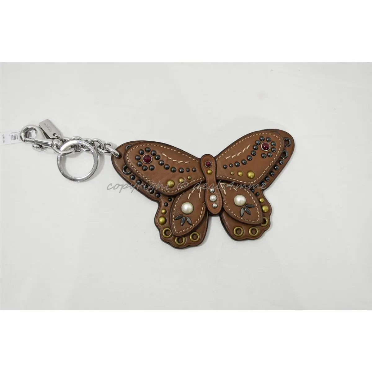 Coach F58996 /F58997 Studded Leather Butterfly Keyring/key-clip/ Bag Charm Brown