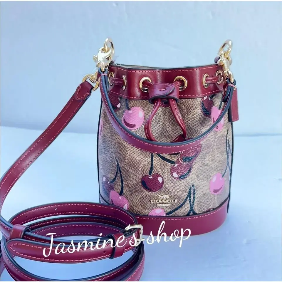 Coach Mini Bucket Bag In Signature Canvas with Cherry Print CY738/CY739