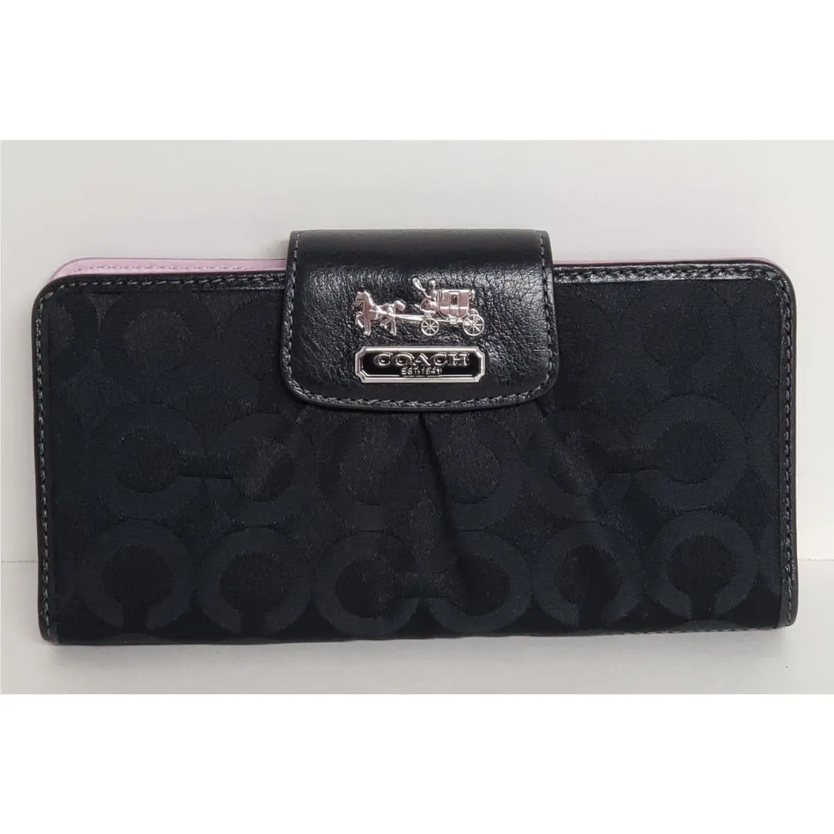 Madison Op Art Black Slim Wallet 41985 Black Slim Wallet Silver Hardware by Coach