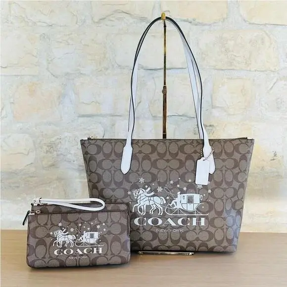 Star Snowflake Zip Tote Signature Horse Sleigh Shoulder Bag/wallet Option Handbag+Wallet by Coach