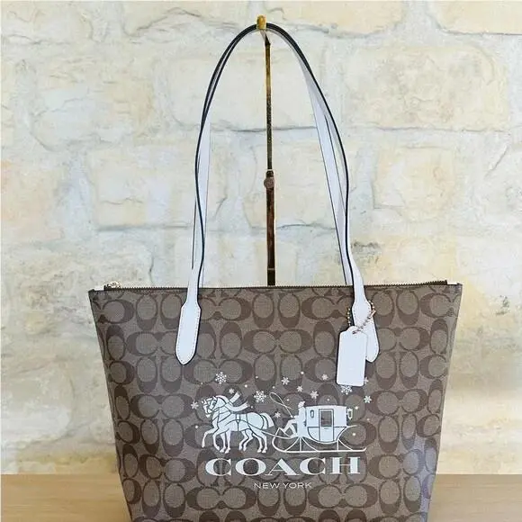 Star Snowflake Zip Tote Signature Horse Sleigh Shoulder Bag/wallet Option Handbag by Coach