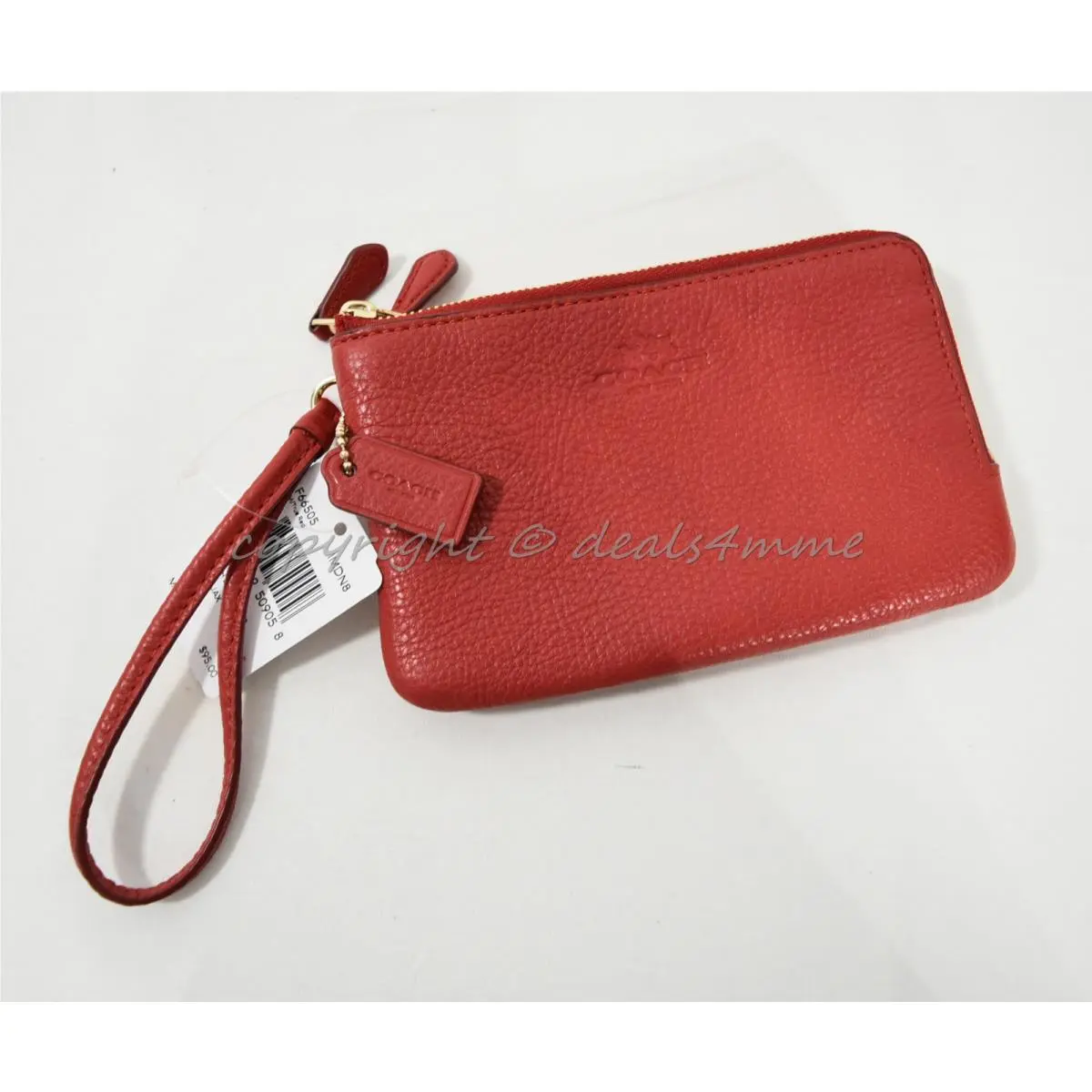 Coach F66505 Double Zip Leather Small Wallet/wristlet in Silver/red or Gold/red