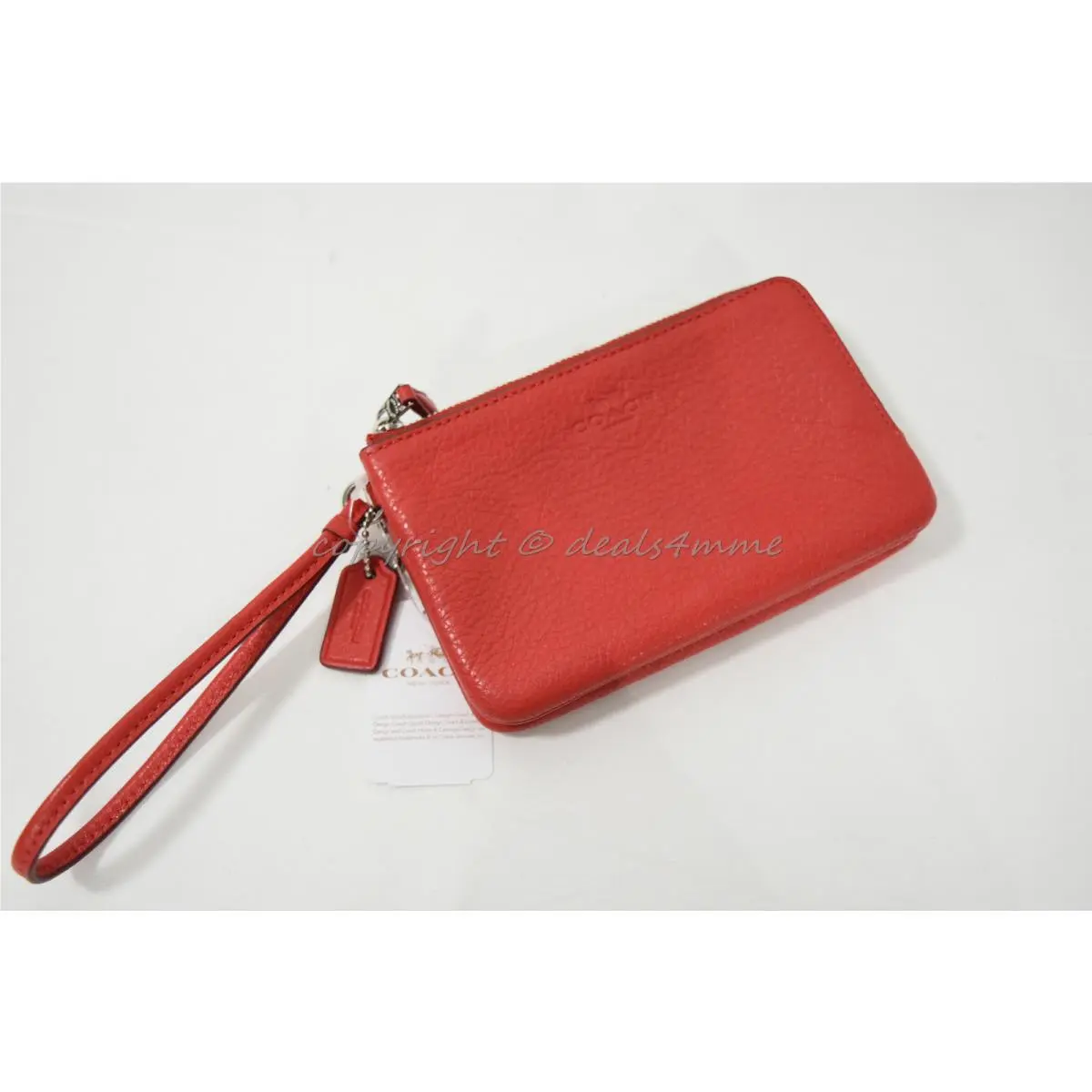 F66505 Double Zip Leather Small Wallet/wristlet in Silver/red or Gold/red Silver-tone by Coach