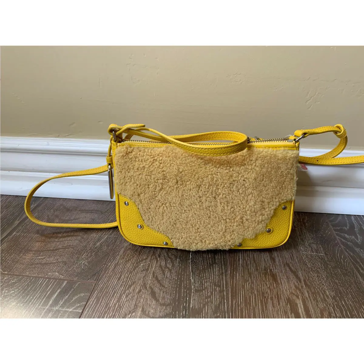 36490 Small Shearling Leather Rhyder Pochette Crossbody Purse Banana by Coach
