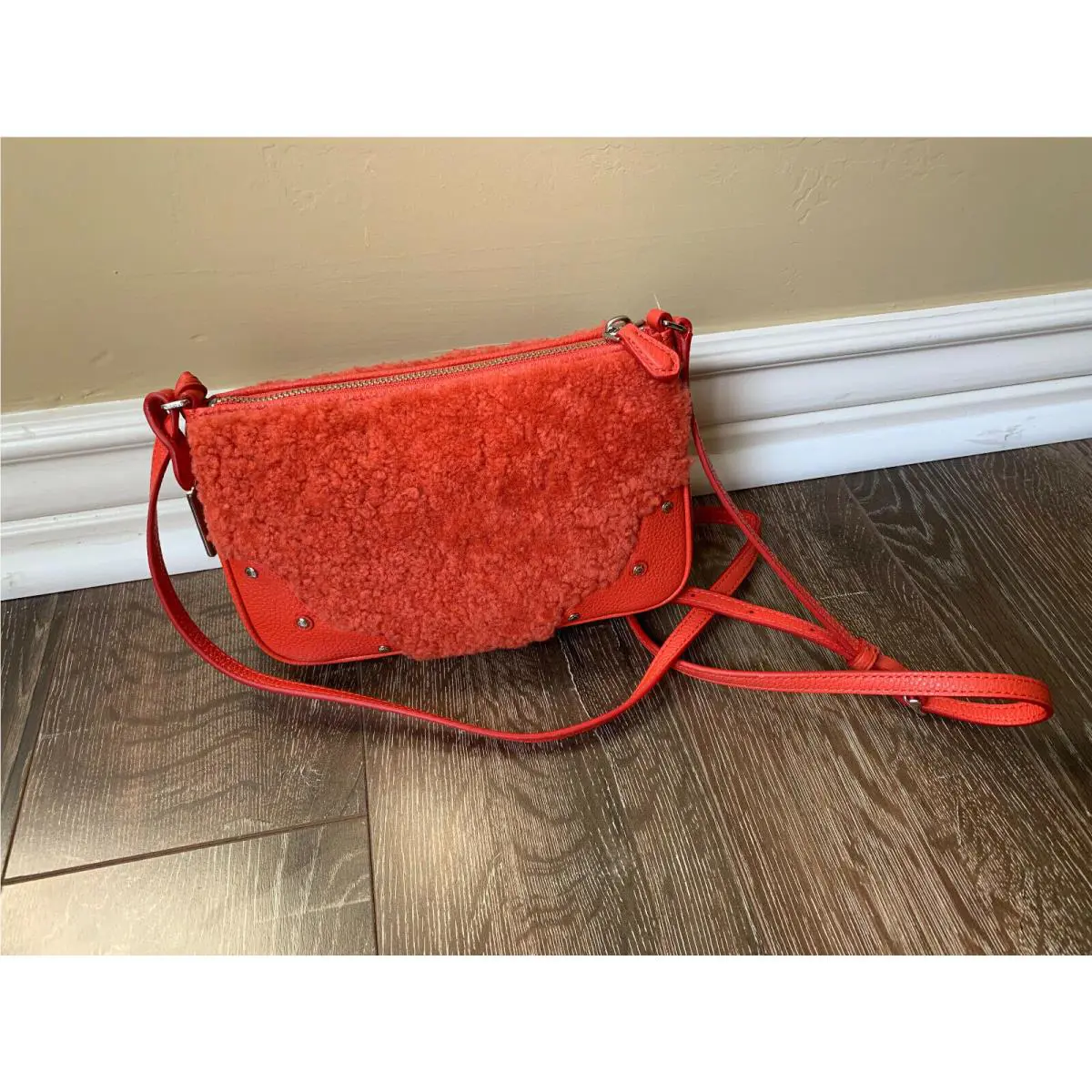 36490 Small Shearling Leather Rhyder Pochette Crossbody Purse Orange by Coach