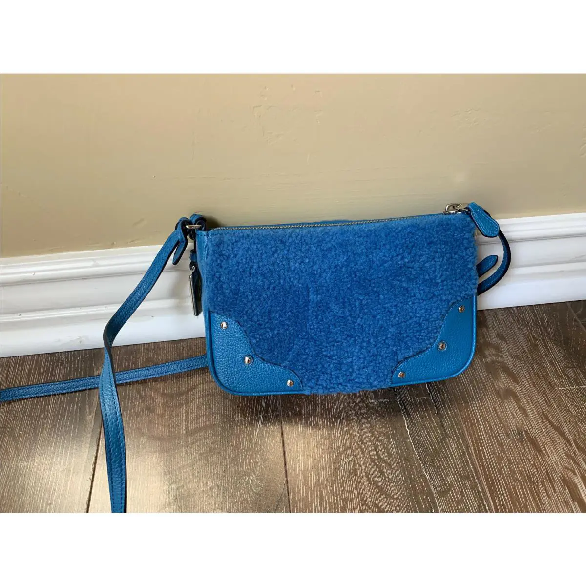 36490 Small Shearling Leather Rhyder Pochette Crossbody Purse Peacock by Coach