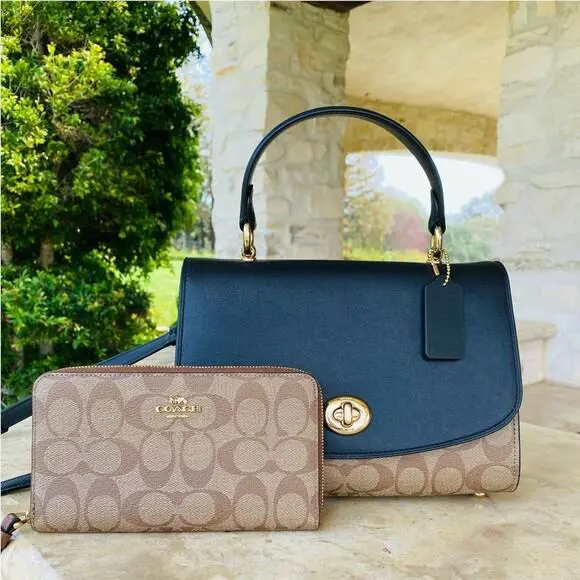 Tilly Leather Signature Top Handle Pvc/ Leather Satchel/wallet Option handbag+wallet by Coach