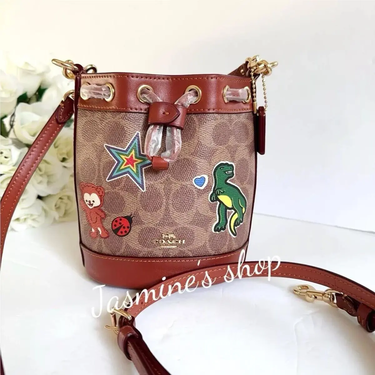 Mini Bucket Bag with Crystal CW301/signature CW299/CW300 Opt CW300 gold/tan multi by Coach